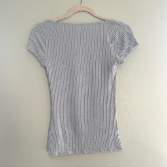 Reformation Bardot Ribbed Knit Top Light Blue Small - Picture 10 of 13